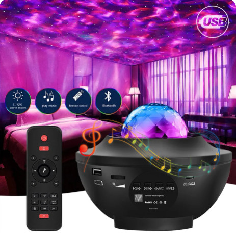 Proyector de Luces Nocturnas con Efecto Ondulante y Música Estelar